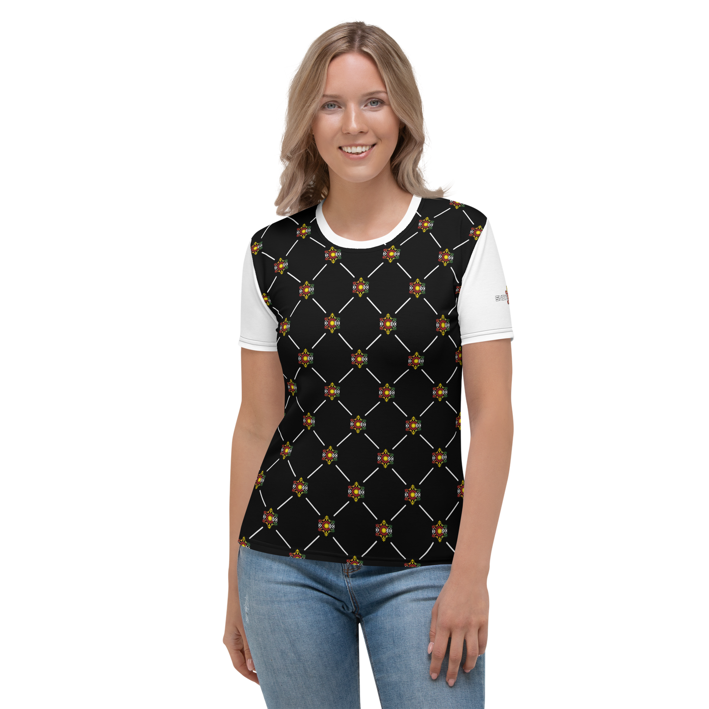 Women's Black Flag Flake Pattern T-shirt