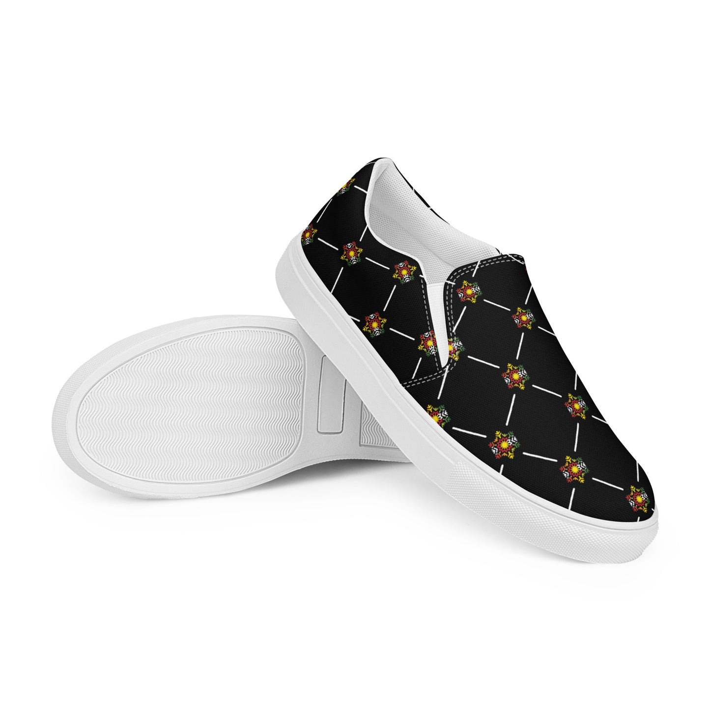 Men’s Black Rasta Flag Flake Pattern slip-on canvas shoes