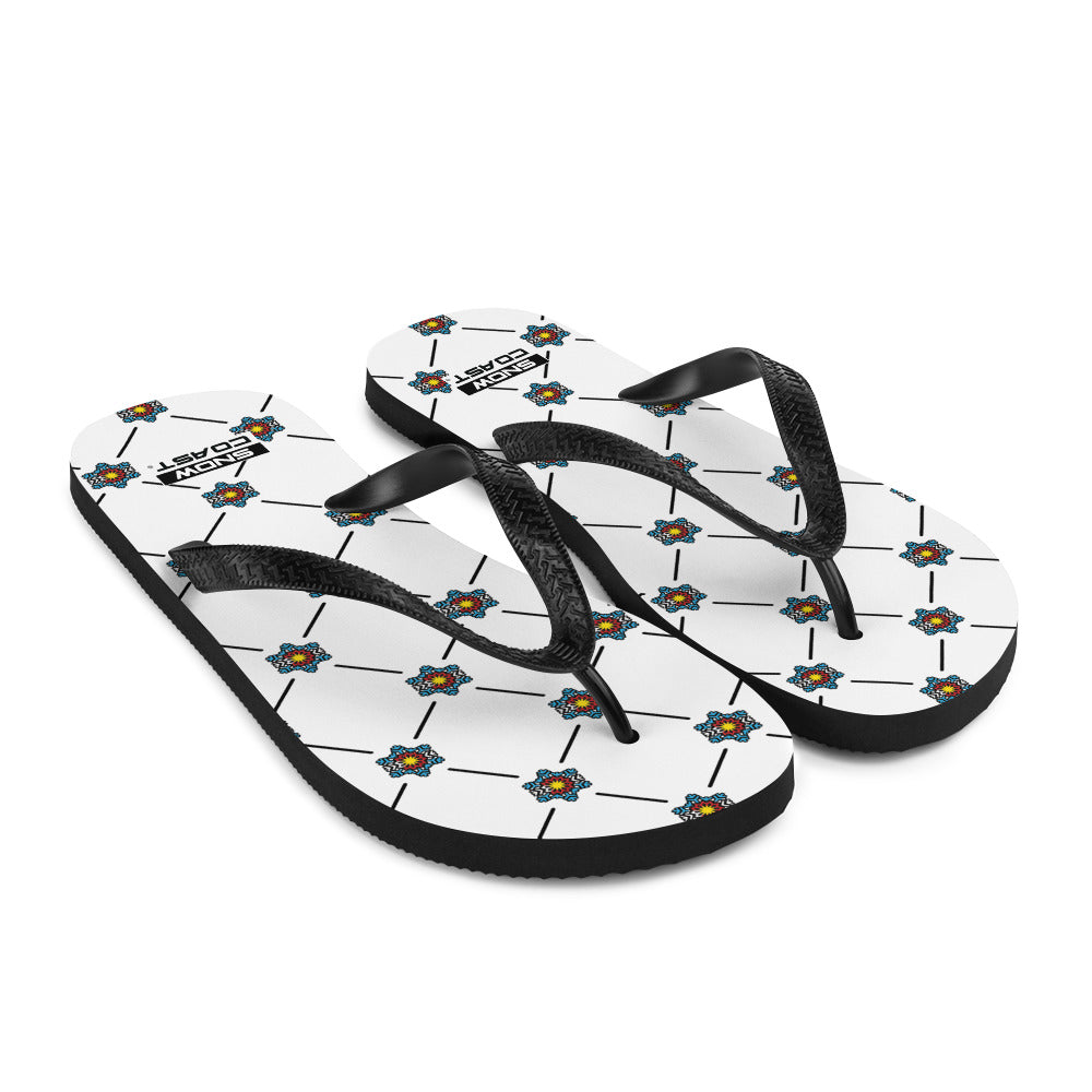White Snow Coast Light Blue Flag Flake Pattern Flip-Flops
