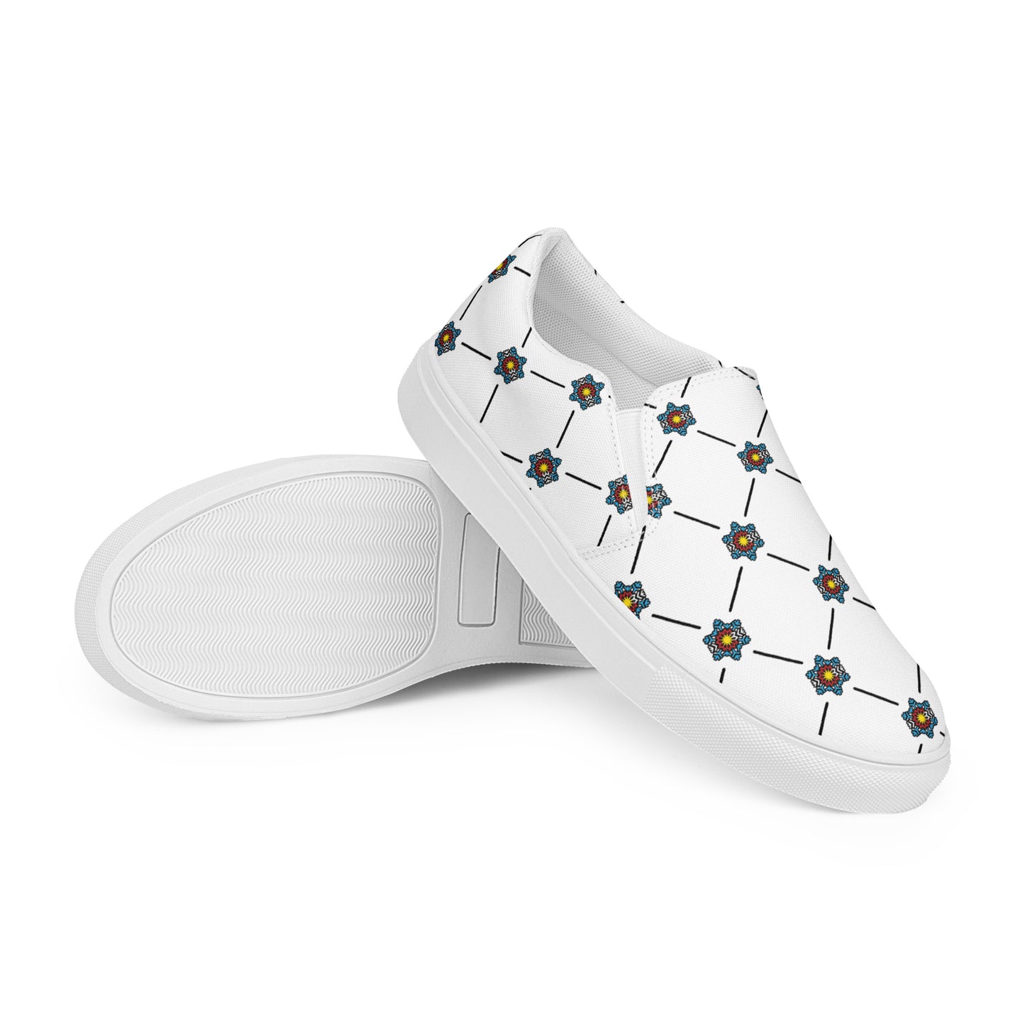 Women’s White Light Blue Flag Flake Pattern slip-on canvas shoes
