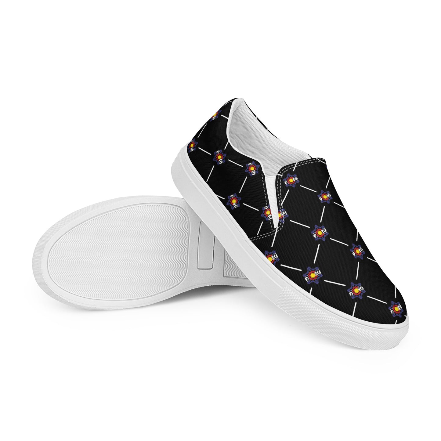 Women’s Black OG Blue Flag Flake Pattern slip-on canvas shoes
