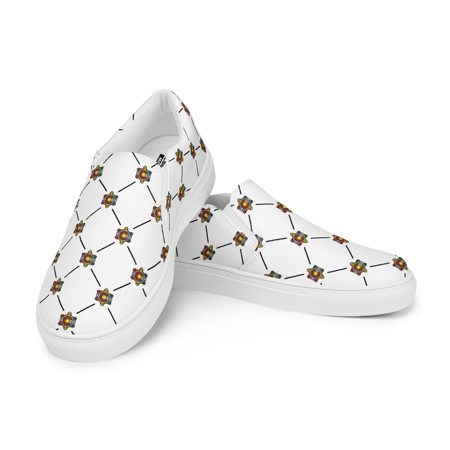 Men’s White Rasta Pattern slip-on canvas shoes