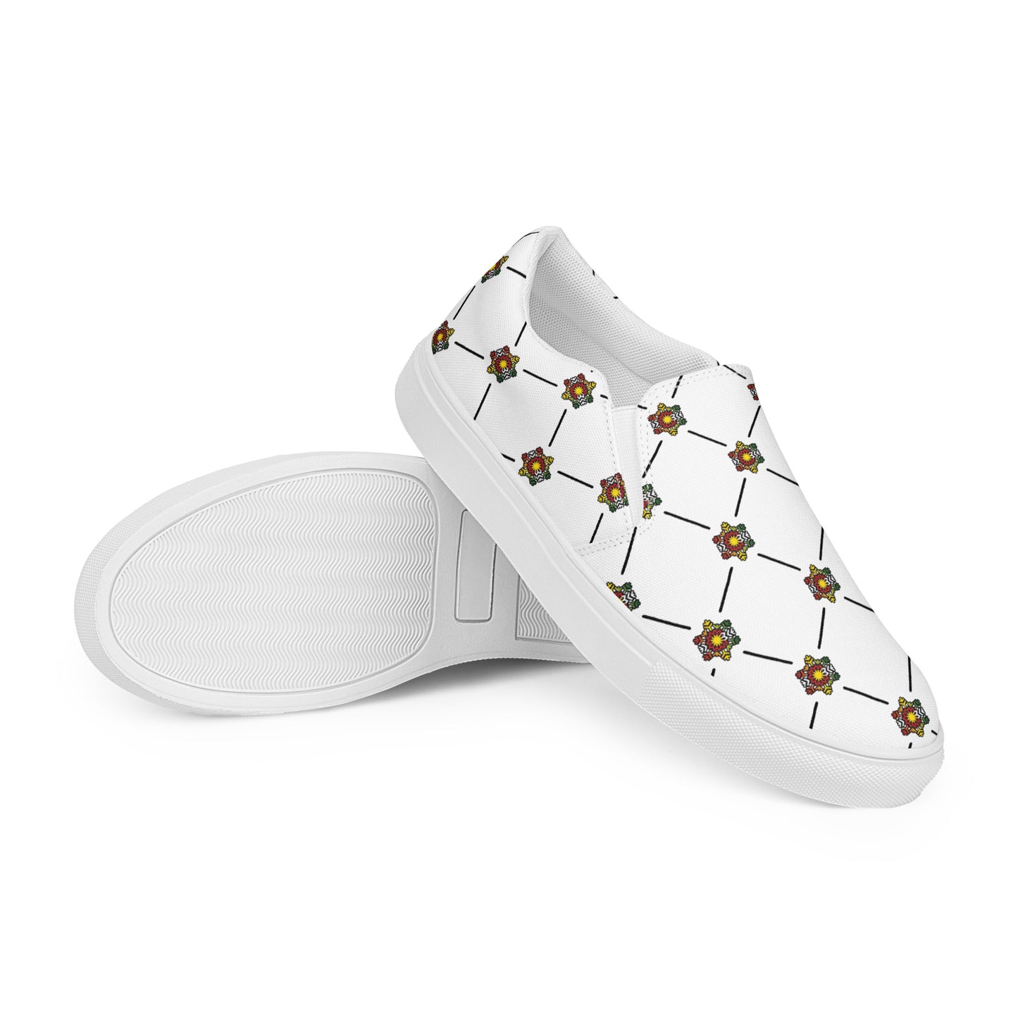 Men’s White Rasta Pattern slip-on canvas shoes