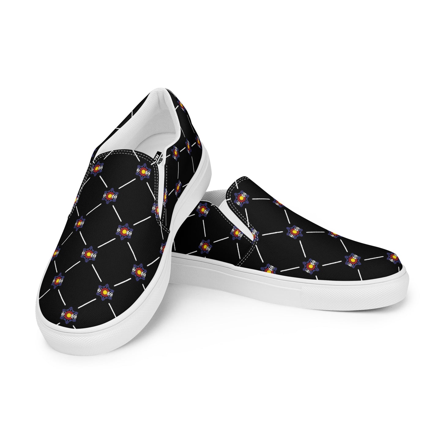 Women’s Black OG Blue Flag Flake Pattern slip-on canvas shoes