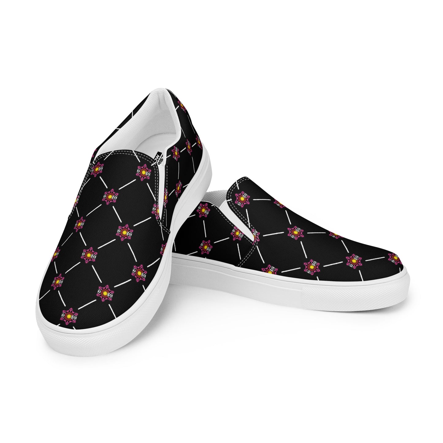 Women’s Black Pink Flag Flake Pattern slip-on canvas shoes