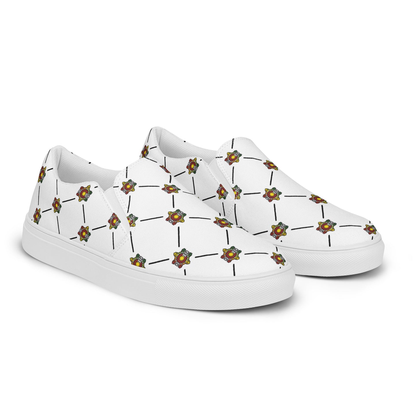 Women’s White Rasta Flag Flake Pattern slip-on canvas shoes