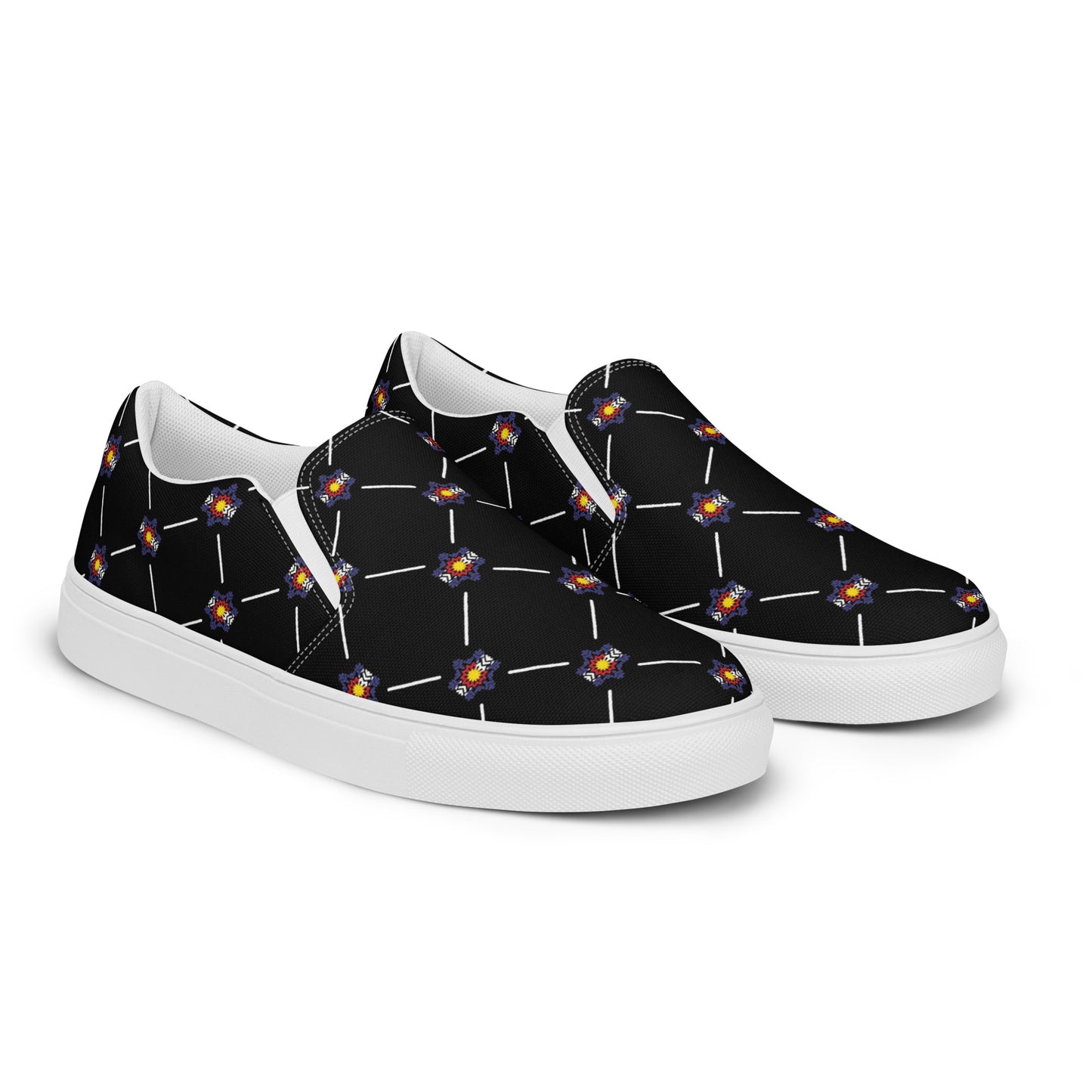 Women’s Black OG Blue Flag Flake Pattern slip-on canvas shoes