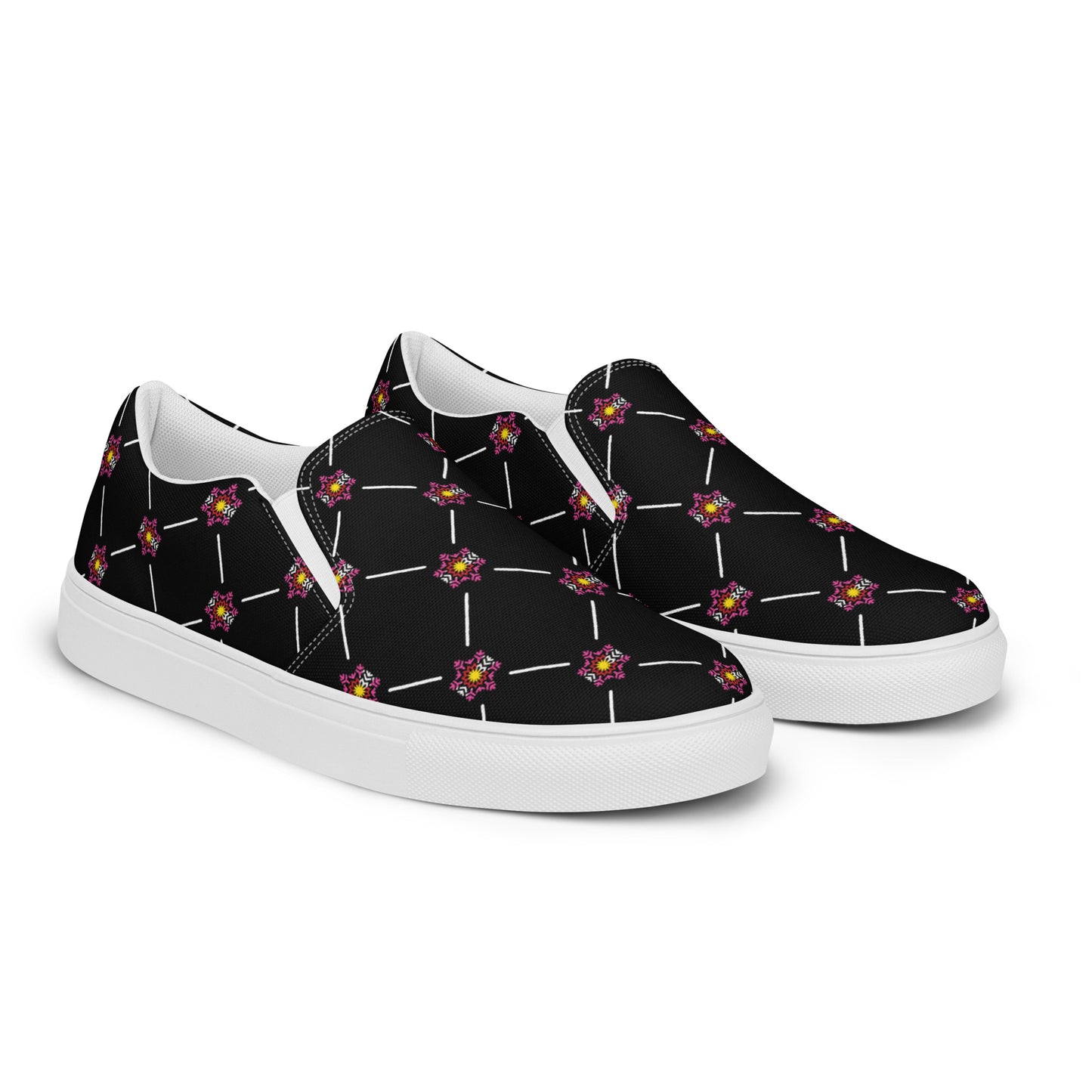 Women’s Black Pink Flag Flake Pattern slip-on canvas shoes