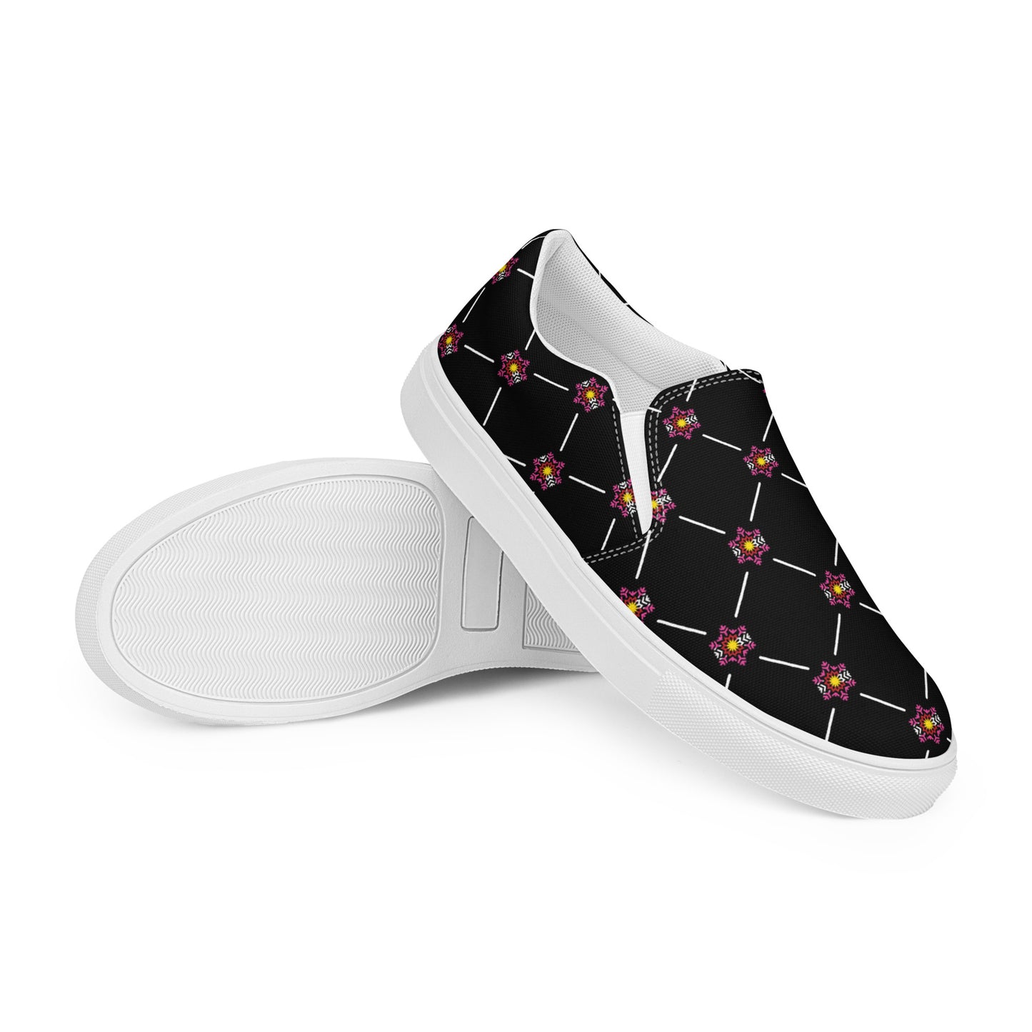 Women’s Black Pink Flag Flake Pattern slip-on canvas shoes