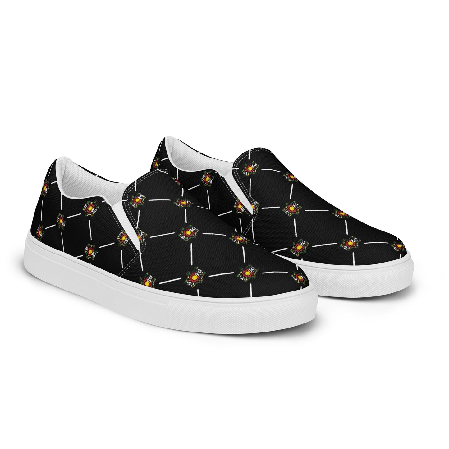 Women’s Black Camo Flag Flake Pattern slip-on canvas shoes