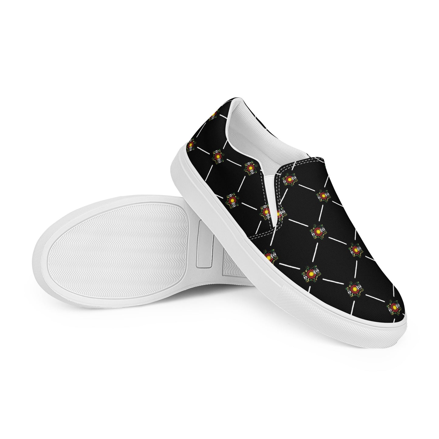 Women’s Black Camo Flag Flake Pattern slip-on canvas shoes